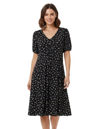 Women's Nell Polka Dot Jersey Mini Dress in Black