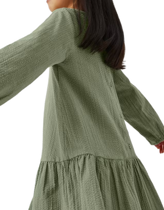 John Lewis Girls' Button Back Frill Dress in Green