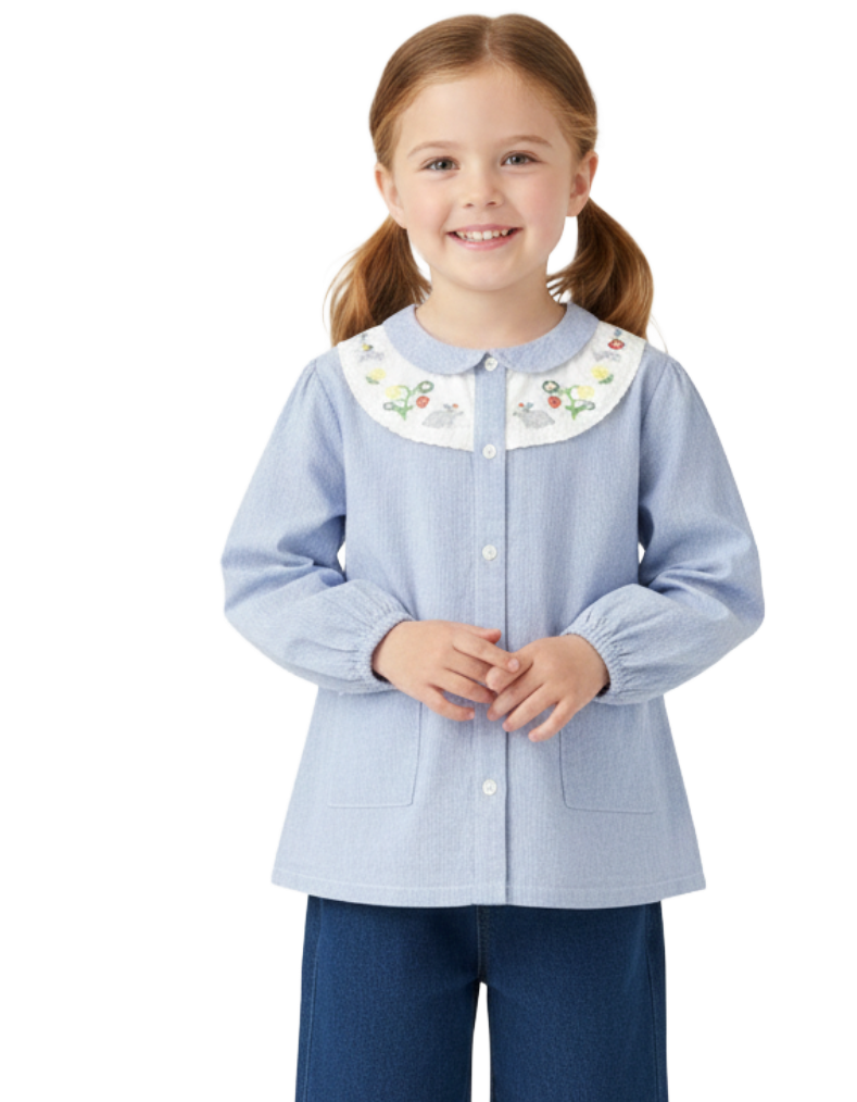 Mini Boden Girls' Embroidered Button Up Top in Elizabeth blue – Uniq Wear