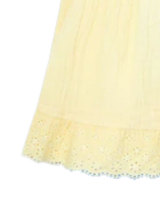 JoJo Maman Girls' Broderie Trim Detail Top in Butter Yellow
