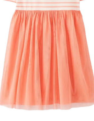 Girls' Striped Tulle Dress in Peach FIzz