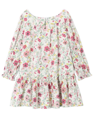 John Lewis Girls' Printed Floral Puff Sleeve Dress in White Mix