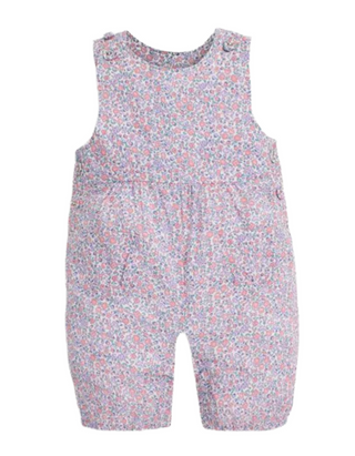 JoJo Maman Girl's Pretty Peach Dungarees in Pink Pastel Ditsy Floral