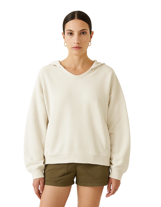 Women’s Oversized Open Neck Cotton Hoodie in Ecru White (IMPERFECT)
