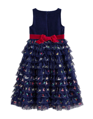 Mini Boden Girl's Embroidered Tulle Dress in Navy Christmas Dress