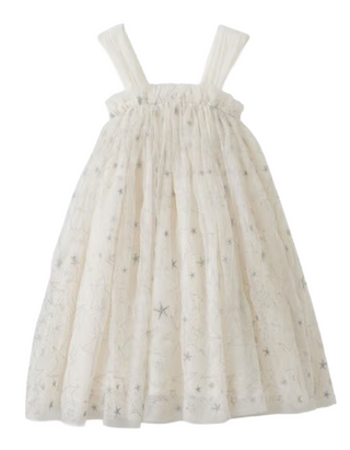 Girls Embroidered Star Tulle Party Dress in White
