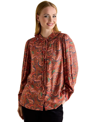 Women's Harper Paisley Pussybow Tie Blouse in Red