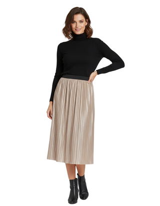 Women's Foil Pleated Midi Length Skirt in Pink