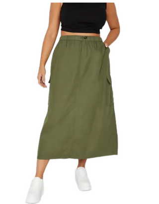 Women's Curve Plus Size Parachute Midi Skirt in Green (Imperfect)