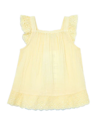 JoJo Maman Girls' Broderie Trim Detail Top in Butter Yellow
