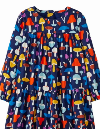 Girls' Woven Twirl Dress in Blue/Moody Mushrooms (Imperfect)