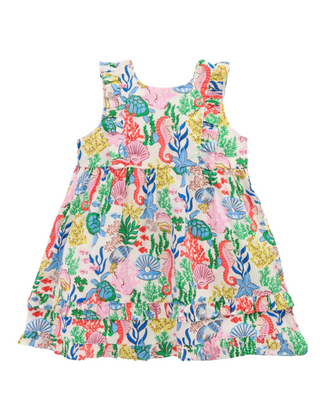Baby Boden Girls' Frilly Pinny Dress in Multi Coral Cove