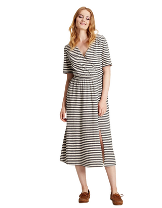 Women's Marianne Jersey Wrap Dress in Grey Stripe (Imperfect)
