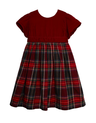 Jojo Maman Girls' Gingham Velvet Party Dress in Red Mix (Imperfect)