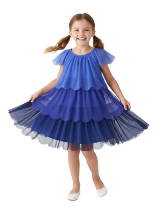 Girls' Tiered Tulle Dress in French Blue