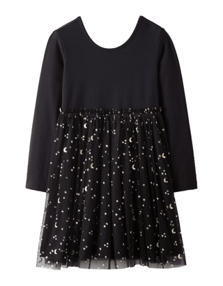 Girls' Soft Tulle Halloween Printed Dress In Black Stars