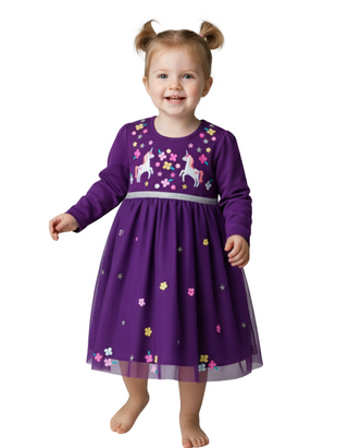 Jojo Maman Bebe Girl's Unicorn Applique Tulle Party Dress in Purple (Imperfect)