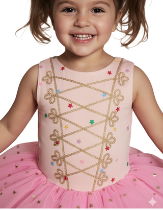 Mini Boden Girls' Magical Tutu Dress in Vintage Mauve Foil Stars