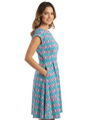 Women's Printed Talskiddy Dress in Blue Colourblock