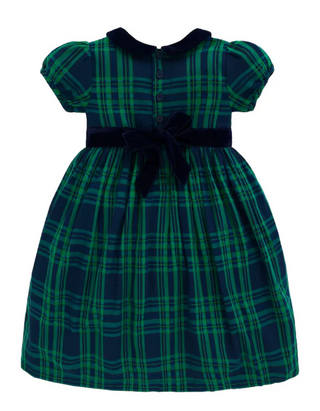 JoJo Maman Bebe Girls Tartan Party Dress in Green (Imperfect)