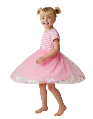 Jojo Maman Girl's Bunny Tulle Party Dress in Pink (Imperfect)