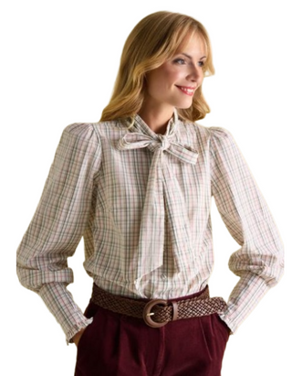 Women's Gingham Everly Tie Neck Blouse in Multi Check