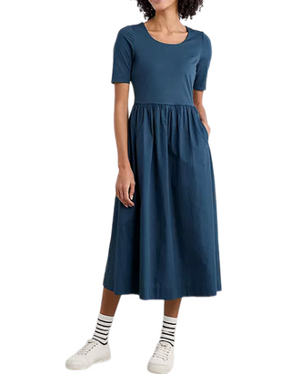Women's Madder Organic Cotton Above-Ankle Dress in Rich Navy (Imperfect)