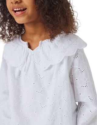 John Lewis Girls' Broderie Ruffle Collar Top in White