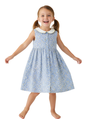 jojo mama Bebe Girls Floral Collar Party Dress in Blue Buds