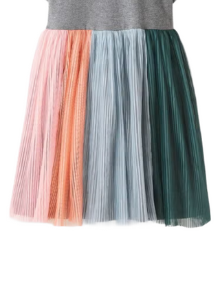 Girls' Soft Tulle Rainbow Dress In Grey Multi
