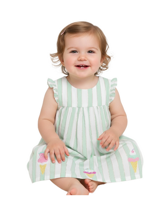 Jojo Maman Bebe Ice Cream Embroidered Frill Shoulder Baby Dress in  Aqua Green
