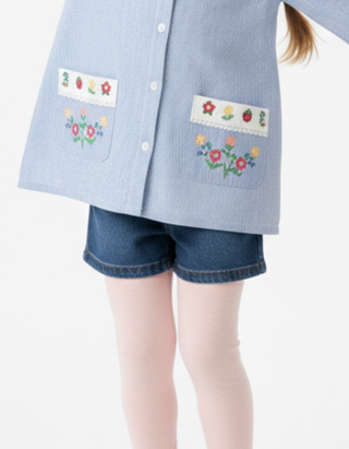 Mini Boden Girls' Embroidered Button Up Top in Elizabeth blue