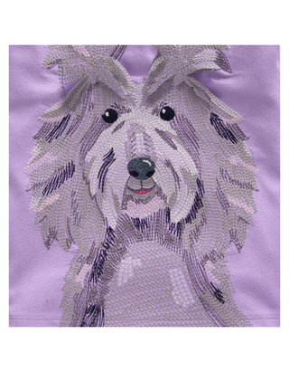 Mini Boden Girls' Long Sleeve Superstitch T-Shirt in Purple Dog (imperfect)