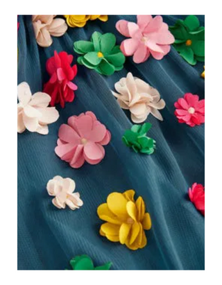 Mini Boden Girl's A line Flutter Flower Applique Dress in Blue (Imperfect)