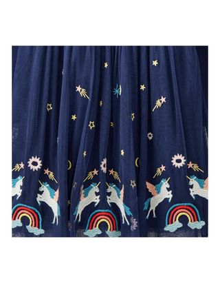 Girls' Long Sleeve Embroidered Tulle Skater Dress in  Navy Unicorn