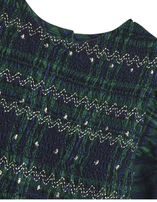 Jojo Maman Bebe Festive Tartan Smocked Dress in Green