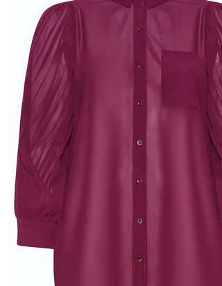 Women's Plus Size Long Pleat Sleeve Shirt in Berry Purple
