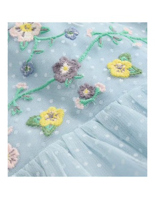 Mini Boden Girls' Embroidered Tulle Cross-Back Dress in Blue (Imperfect)