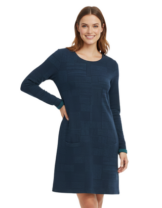 Women's Quarter Sleeve Salt Cove Tunic in Linear Check Midnight