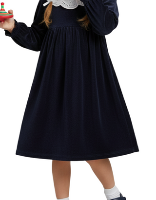 Jojo Maman Bebe Girls' Velour Party Dress With Scallop Collar in Navy