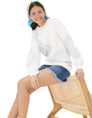 Women's Alex Natural Embroidered Sweatshirt in White (Imperfect)