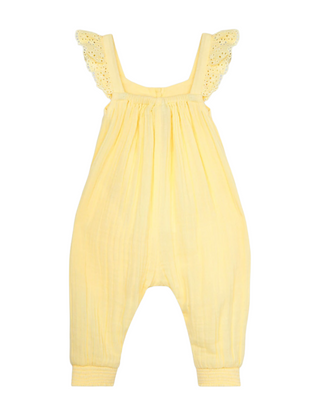 JoJo Maman Bébé Girls' Broderie Cheesecloth Jumpsuit in Yellow