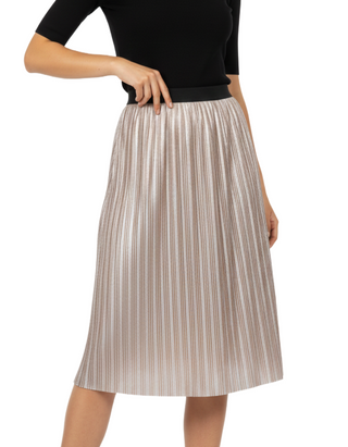 Women's Foil Pleated Midi Length Skirt in Pink