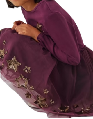 John Lewis Girls' Sequin Star Tulle Party Dress in Berry Purple (Imperfect)