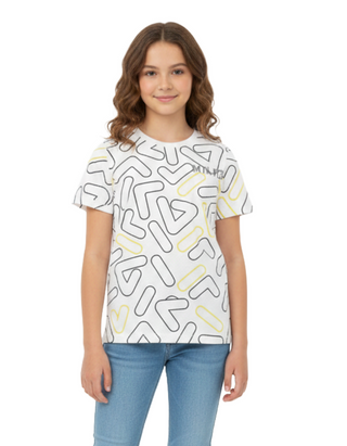 FILA Girl's Short Sleeve Monogram Algorithm T-shirt in Ivory Mix