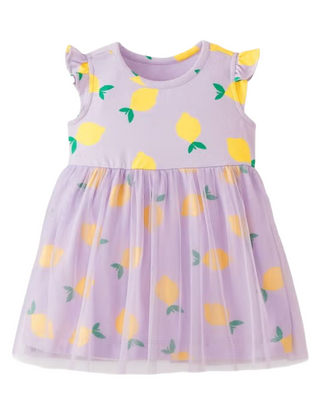 Baby Tulle Flutter Sleeve Dress in Lemon Squeeze