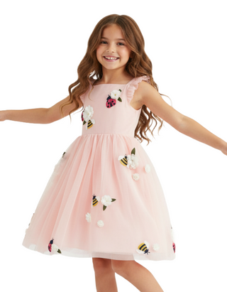 Mini Boden Girls' Flutter Flower Tulle Dress in Pastel Pink