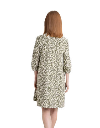 Women's 3/4 Sleeve Wave Wing Jersey Dress in Green Flower (Imperfect)