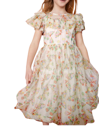 Mini Boden Girls' Butterfly Printed Frilly Party Tulle Dress - Ivory Mix