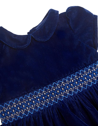 JoJo Maman Bebe Girls' Velvet Smocked Party Dress in Navy